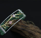 INATURE 925 Sterling Silver Green Aventurine Beads Vintage Pink Shell Flower Charm Bracelets