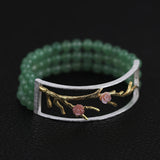 INATURE 925 Sterling Silver Green Aventurine Beads Vintage Pink Shell Flower Charm Bracelets