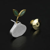 INATURE 925 Sterling Silver Green Aventurine Flower Pot Brooches