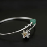 INATURE 925 Sterling Silver Green Aventurine Lotus Flower Adjustable Open Cuff Bracelet