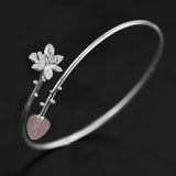 INATURE 925 Sterling Silver Green Aventurine Lotus Flower Adjustable Open Cuff Bracelet