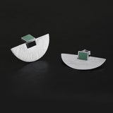 INATURE 925 Sterling Silver Green Aventurine Punk Geometric Earrings