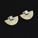 INATURE 925 Sterling Silver Green Aventurine Punk Geometric Earrings