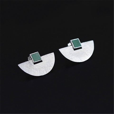 INATURE 925 Sterling Silver Green Aventurine Punk Geometric Earrings