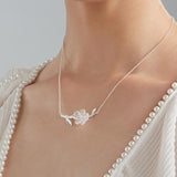 INATURE Sterling Silver Handmade Flower Crystal Pendant Necklace