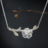 INATURE Sterling Silver Handmade Flower Crystal Pendant Necklace