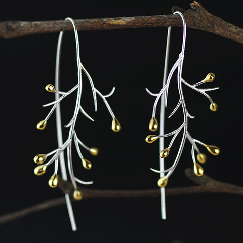 INATURE 925 Sterling Silver Handmade Statement Tree Branches Drop Earrings