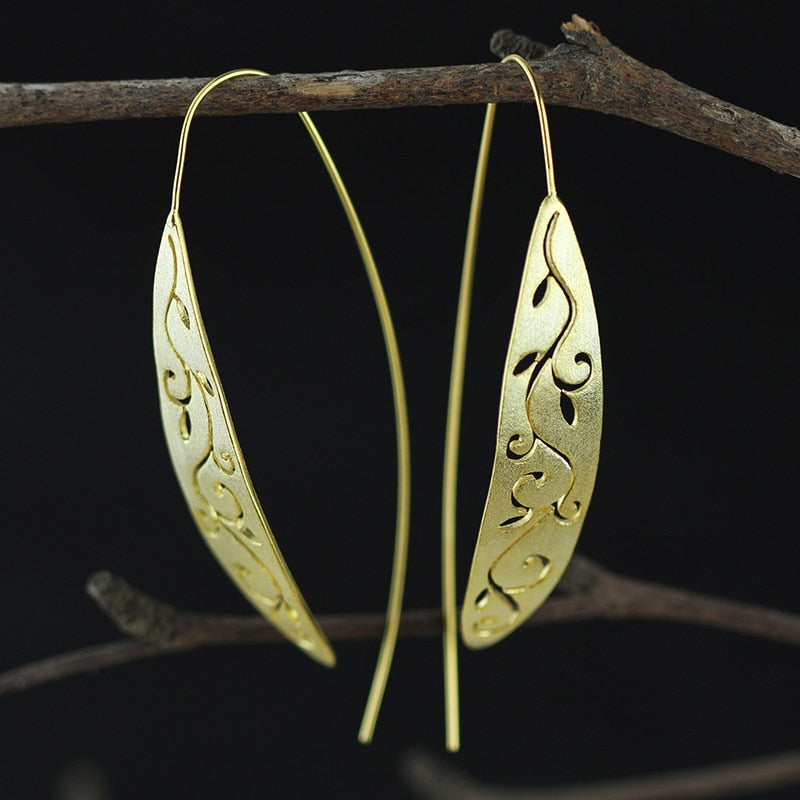 INATURE 925 Sterling Silver Hollow Flower Leaves Long Drop Earrings