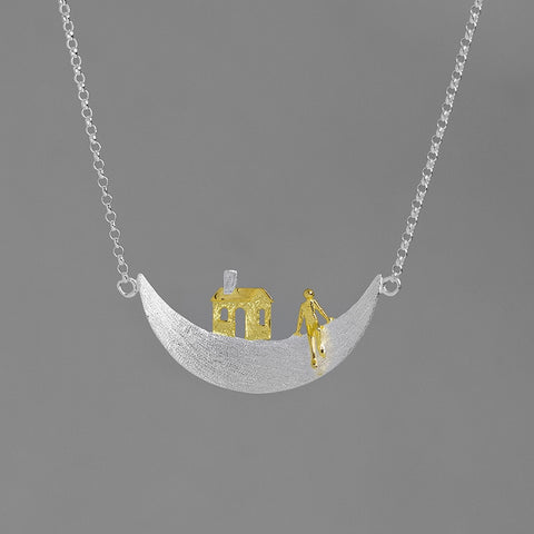 INATURE 925 Sterling Silver Home on the Moon Pendant Necklaces