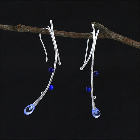 INATURE 925 Sterling Silver Jewelry Lapis Lazuli Tree Branch Long Dangle Earrings