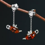 INATURE 925 Sterling Silver Jewelry Natural Amber Teapot Drop Earrings