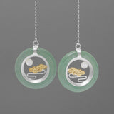 INATURE 925 Sterling Silver Jewelry Natural Aventurine Cloud and Moon Long Drop Earrings