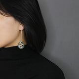 INATURE 925 Sterling Silver Jewelry Natural Aventurine Cloud and Moon Long Drop Earrings