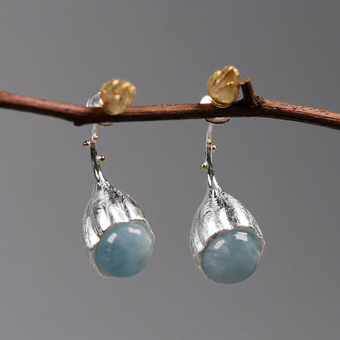 INATURE 925 Sterling Silver Jewelry Natural Blue Aquamarine Earrings