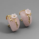 INATURE 925 Sterling Silver Jewelry Natural Rose Quartz Flower Branch Stud Earrings