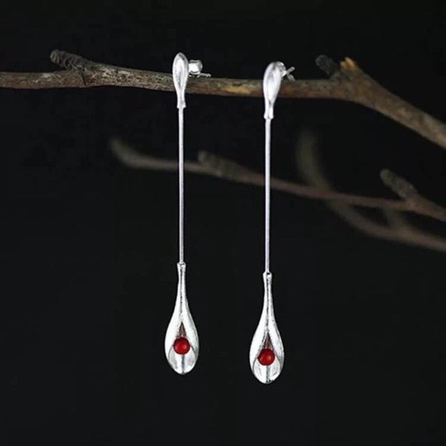 INATURE 925 Sterling Silver Lapis Lazuli Coral Elegant Long Drop Earrings