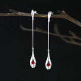 INATURE 925 Sterling Silver Lapis Lazuli Coral Elegant Long Drop Earrings