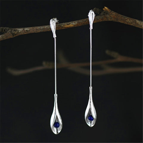 INATURE 925 Sterling Silver Lapis Lazuli Coral Elegant Long Drop Earrings