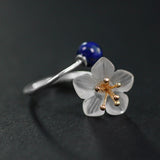 INATURE 925 Sterling Silver Lapis Lazuli Crystal Flower Rings