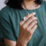 INATURE 925 Sterling Silver Lapis Lazuli Crystal Flower Rings