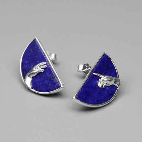 INATURE 925 Sterling Silver Lapis Lazuli Hand of God Adam Stud Earrings