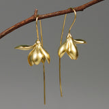 INATURE 925 Sterling Silver Large Magnolia Flower Drop Earrings