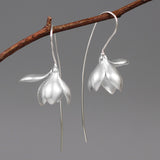 INATURE 925 Sterling Silver Large Magnolia Flower Drop Earrings