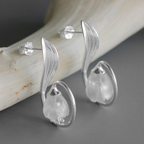 INATURE 925 Sterling Silver Lily of the Valley Flower Crystal Stud Earrings