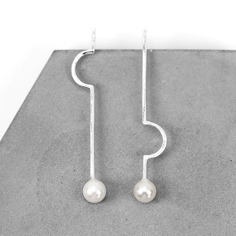 INATURE 925 Sterling Silver Minimalist Jewelry Natural Pearl Simple Geometric Stud Earrings