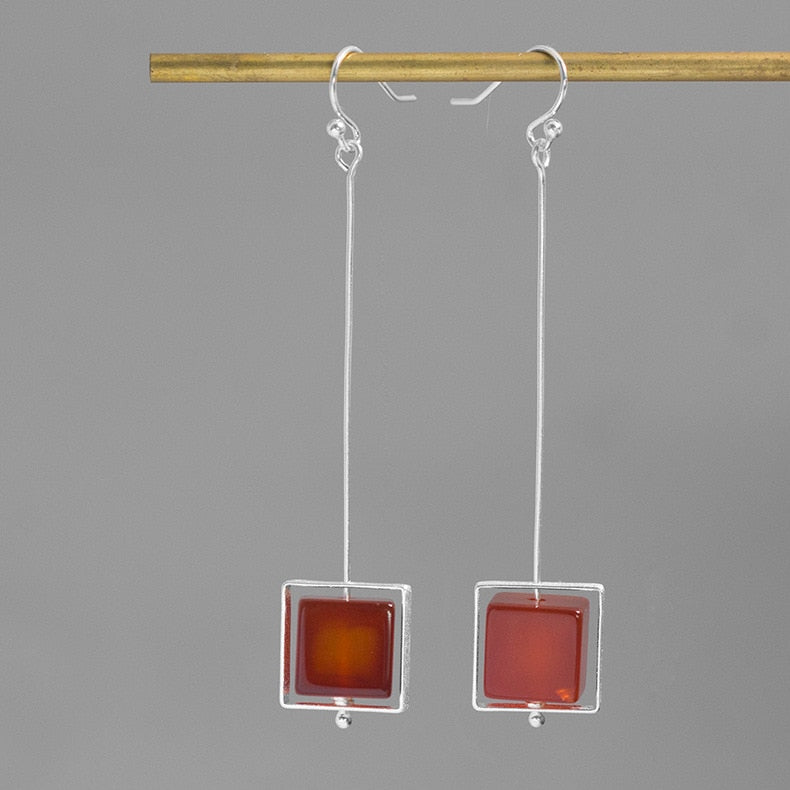 INATURE 925 Sterling Silver Natural Agate Hammer of Love Drop Earrings