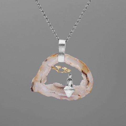 INATURE 925 Sterling Silver Natural Agate Yoga Pendant Necklace