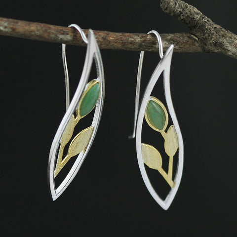 INATURE 925 Sterling Silver Natural Aventurine Flower Leaves Earrings