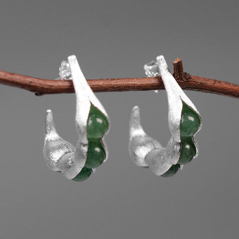 INATURE 925 Sterling Silver Natural Aventurine Pea Pod Circle Earrings