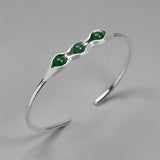 INATURE 925 Sterling Silver Natural Aventurine Pea Pod Cuff Bracelets & Bangles