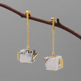 INATURE 925 Sterling Silver Natural Aventurine Square Teapot Drop Earrings