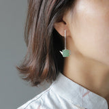 INATURE 925 Sterling Silver Natural Aventurine Square Teapot Drop Earrings