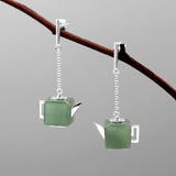 INATURE 925 Sterling Silver Natural Aventurine Square Teapot Drop Earrings