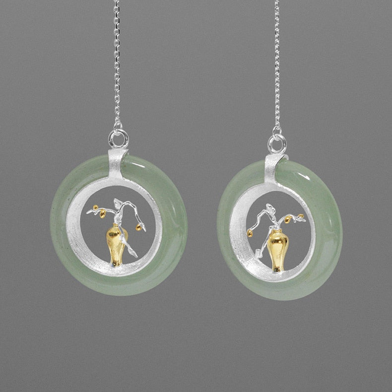 INATURE 925 Sterling Silver Natural Aventurine Vase Round Drop Earrings