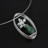 INATURE 925 Sterling Silver Natural Aventurine Vase Shape Flower Pendant Necklace