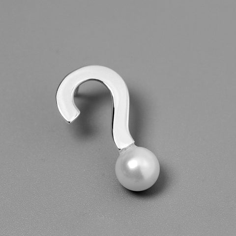 INATURE 925 Sterling Silver Natural Pearl Pin Question Mark Brooches