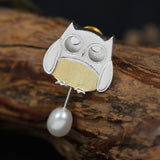 INATURE 925 Sterling Silver Natural Pearl Owl Brooches