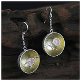INATURE 925 Sterling Silver Natural Shell Plum Flower Vintage Drop Earrings