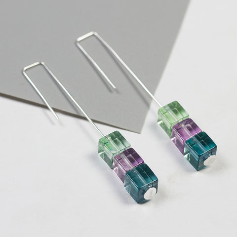 INATURE 925 Sterling Silver Natural Square Crystal Drop Earrings