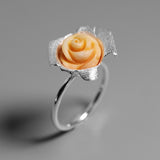 INATURE 925 Sterling Silver Orange Coral Rose Flower Wedding Ring