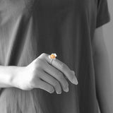 INATURE 925 Sterling Silver Orange Coral Rose Flower Wedding Ring