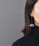 INATURE 925 Sterling Silver Personality Geometric Crystal Long Earrings Jewelry