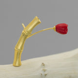 INATURE 925 Sterling Silver Red Coral Flower Bamboo Brooch Pin