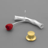 INATURE 925 Sterling Silver Red Coral Flower Bamboo Brooch Pin