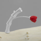 INATURE 925 Sterling Silver Red Coral Flower Bamboo Brooch Pin