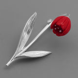 INATURE 925 Sterling Silver Red Coral Lily Of The Valley Flower Brooch Pins